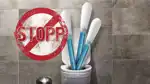 Spola inte ner tops i toaletten.