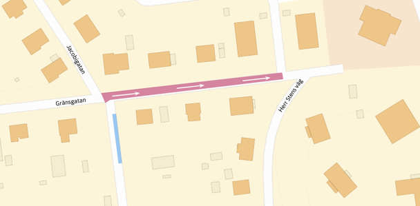 Karta över grävarbete på Gränsgatan.