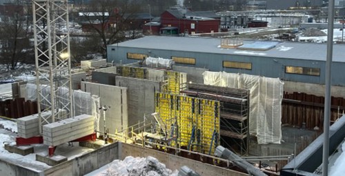 Uppbyggnad av byggnad för biologisk rening.