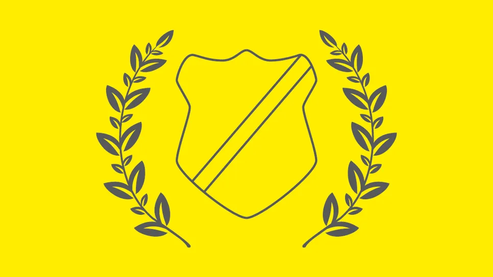 Illustration av föreningssköld omgiven av lagerkransar.